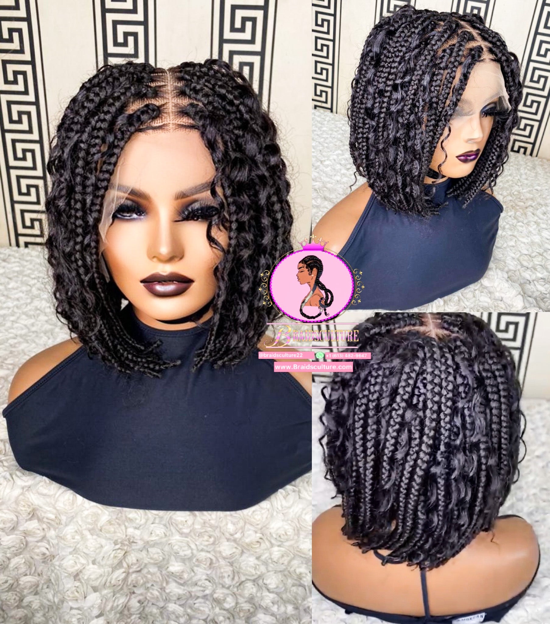 Short Curl Braid Lace Closure Handmade Box Braids Braided Lace Front Wig With  Curly Ends Color 30 